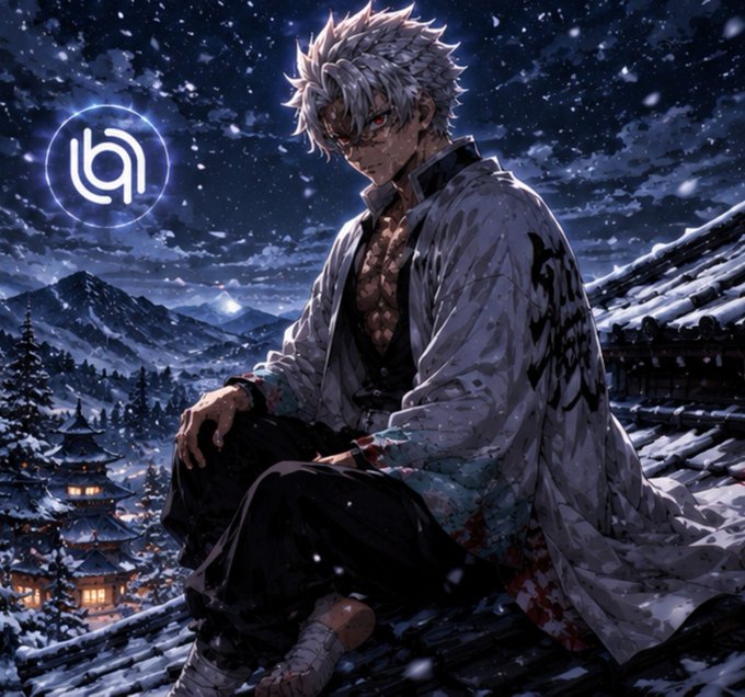 A white-haired anime character with scars sits broodingly on a snow-covered rooftop overlooking a moonlit village with a traditional pagoda, while a glowing blue "@" symbol hovers in the starry sky above. The image evokes the seamless, almost magical ease of cross-chain liquidity, mirroring the post's theme that the best cross-chain bridge experience is one so smooth users forget it exists.