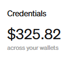 A user interface snippet displaying "Credentials" with a value of $325.82 across the user's wallets, suggesting the total balance tied to credentials within the PayBox non-custodial wallet mentioned in the post. The dollar amount likely represents funds associated with the AI-operated wallet capabilities enabled by MoonPay.