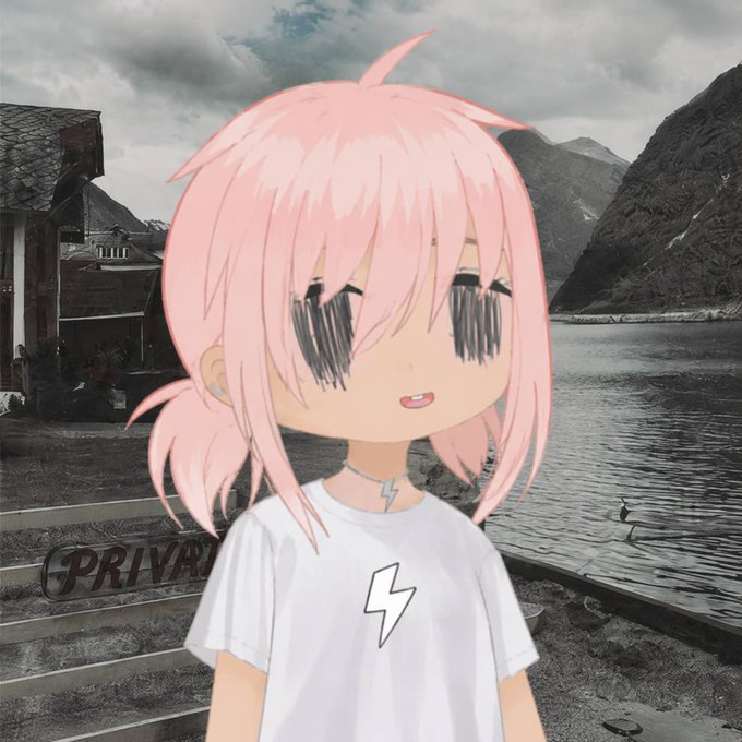 An anime-style character with pink pigtails, blank stylized eyes, and a lightning bolt necklace stands in front of a fjord landscape, with "PRIVA" partially visible on a wooden sign behind her. The caption "FUWAAAA" references her surprised expression, which mirrors the post's shock at discovering a Robinhood community has adopted her profile picture as part of a "cult" rallying through market dips.