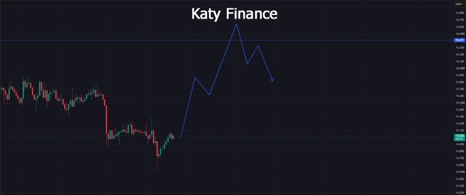 A stock chart labeled 'Katy Finance' shows candlestick patterns transitioning into a line graph with a notable peak and downward trend.