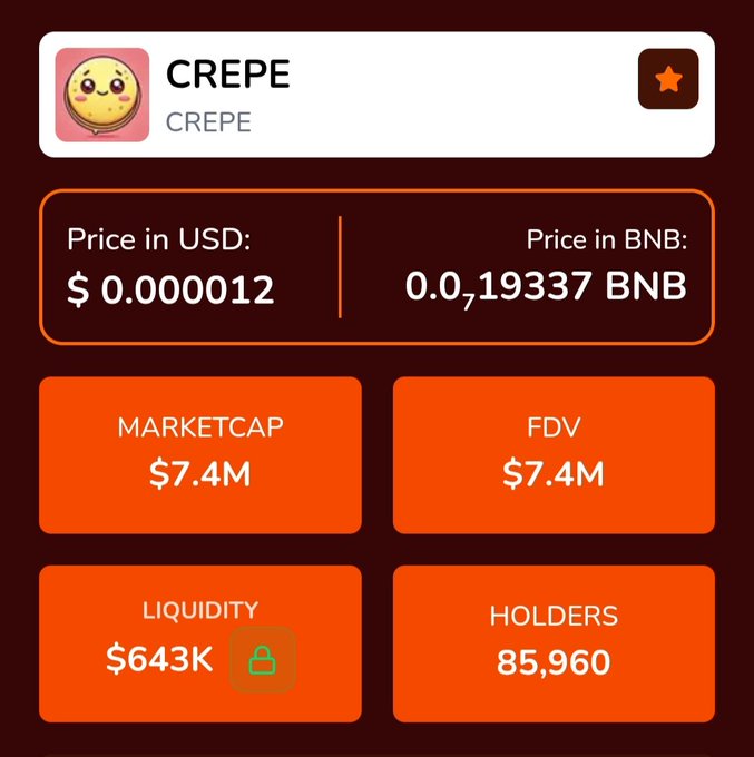 The image shows a screenshot of a Binance cryptocurrency trading app that displays information about Cretpe, a type of digital currency. The main focus of the screen is an alert box with the title "One thing is certain - $CREPE will be listed on Binance". Another box is labeled "FDRV" and "Marketcap", but its details are not visible in this image. In total, there are five different pieces of information displayed, including "Prices in USDT", the name "Cretpe", "0.67", "FDRV (Livability)", "68m", and "85.9k". The app seems to be giving advice on how to trade Cretpe or displaying recent market trends related to this digital currency.