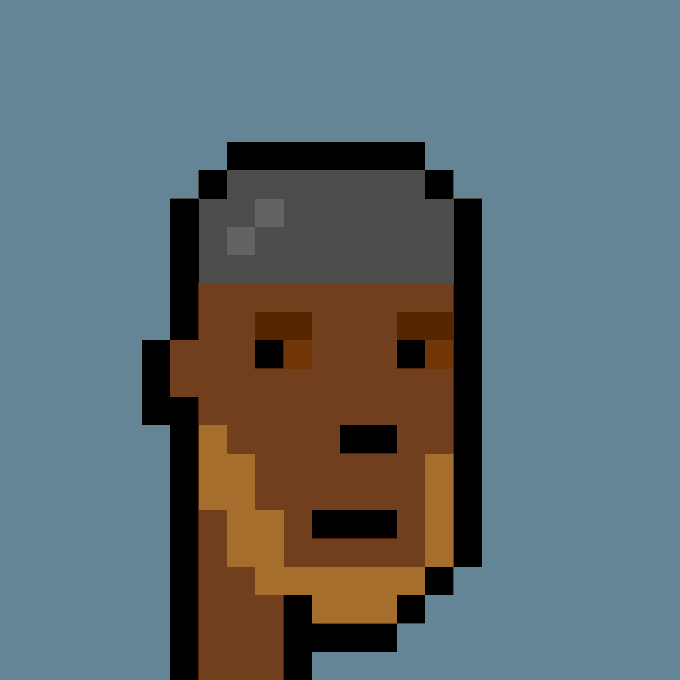 A pixelated portrait of CryptoPunk #3168 featuring a dark-skinned character with a black cap against a blue background, which has been purchased for 31.50 ETH ($78,681 USD).