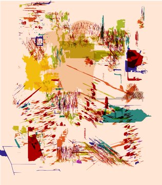 A vibrant abstract digital artwork featuring energetic splashes and brushstrokes of yellow, red, blue, and teal on a cream background, exemplifying the type of generative NFT art sold on SuperRare as referenced in the post about the three editions from artists @ttiimmees, @rightclickdead, and @spogelsemaskine.