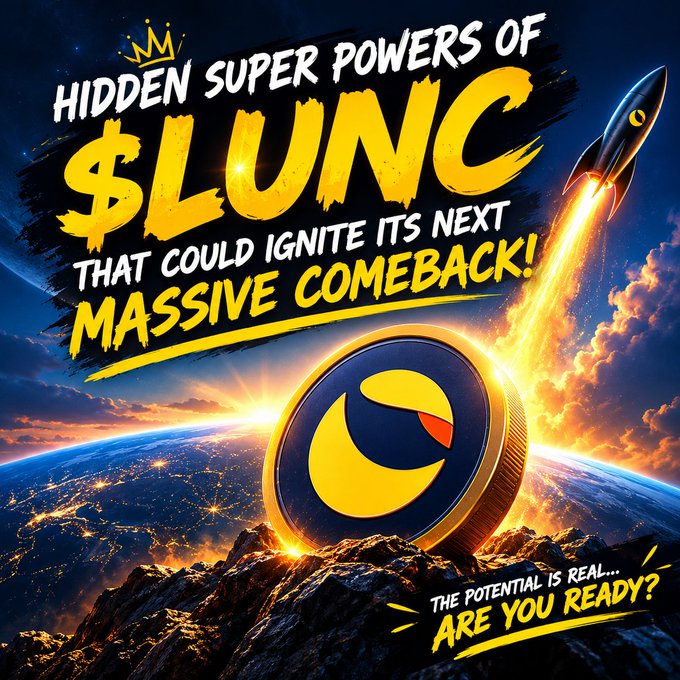 A dramatic crypto-style poster reads “Hidden super powers of $LUNC that could ignite its next massive comeback!” and asks, “Are you ready?”