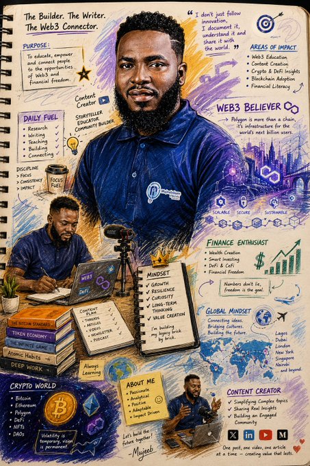 The image features an illustration of two men sitting at a desk, surrounded by various objects such as books, laptops, and a camera. The main focus of the image is a man wearing a blue shirt who appears to be writing or drawing something on paper. The background includes a cityscape with buildings and other elements that suggest a creative or artistic environment. The post also mentions Polygon's May highlights, which could indicate that the illustration was created during the month of May or features information about Polygon in the context of the post.