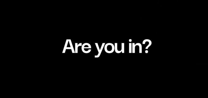 The image displays the text "Are you in?" in white bold font on a black background, serving as a direct call-to-action that complements the post's announcement about Season 0 on @c8ntinuum, inviting viewers to participate in the new Network Score system.