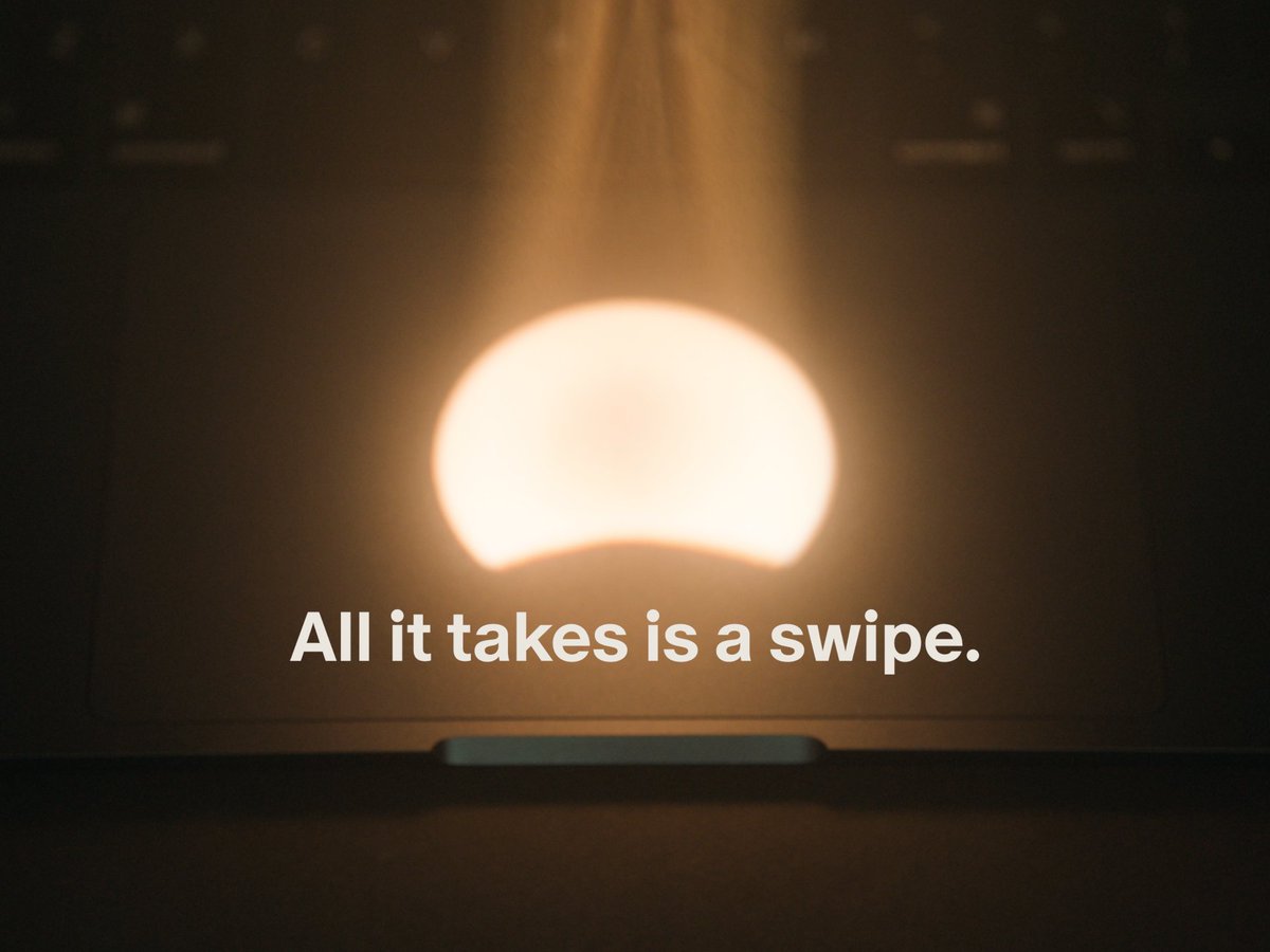 A glowing sunrise emerges from behind a laptop in a dark room, with the text "All it takes is a swipe." overlaid in white. The image celebrates Tinder's milestone of 1 million swipes on the new swipeable Profiles feature, evoking the dawn of a new era for the platform.