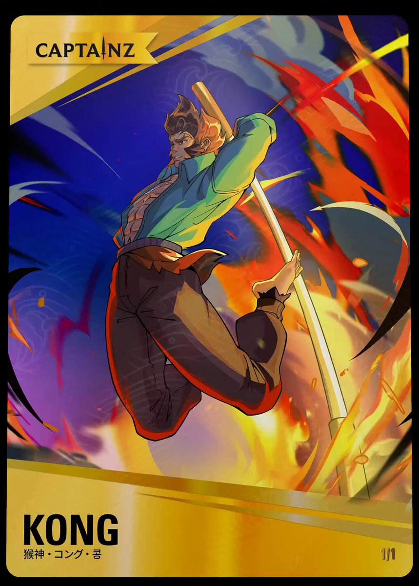 The image features a vibrant illustration of the character Kong, prominently standing on his hind legs against an explosion backdrop. The character holds a sword in one hand and appears to be flying through the air with a stick attached to his back, adding an element of danger or excitement to the scene.
