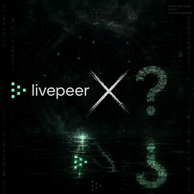 A dark promotional graphic for Livepeer X2 featuring the livepeer logo, a large stylized X, and the number 2, with text reading 'DECENTRALIZED VIDEO INFRASTRUCTURE' against a moody, mystical background.
