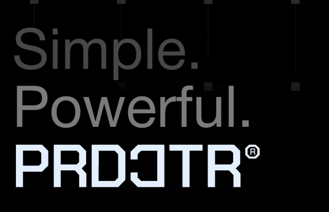 A minimalist black and white graphic featuring the text 'Simple. Powerful.' above the brand name 'PROJOTR' in a bold, stylized font.