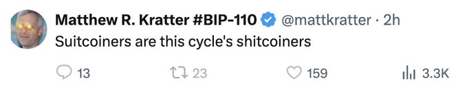 The image shows a Twitter post where the first line reads "Mathew R. Krauter #BIP-110 @ mattkratzer - 2h". The second part of the post talks about bitcoiners, stating that Bitcoiners are not welcome on this cycle's shitcoininers. This message comes from Matthew R. Krauter, who has a prominent presence on Twitter as he is known for being interested in Bitcoin and advocating for it at his job as a consultant.