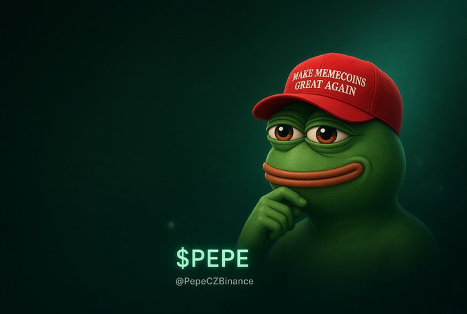 An AI-rendered image of the Pepe the Frog meme wearing a red MAGA-style hat reading 'MAKE MEMECOINS GREAT AGAIN' alongside the text '$PEPLIP @PepeC2Binance'.