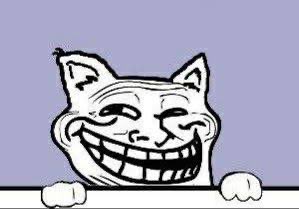 This image is the iconic "Trollface" meme, humorously reimagined with cat ears and paws, perfectly reflecting the accompanying post's mention of "$troll" as a "cat coin." The image's playful and slightly mischievous nature aligns with the idea of a speculative cryptocurrency.