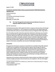 The image shows a letter dated August 11, 2025, from the Blockchain Association addressed to the U.S. Securities and Exchange Commission (SEC), expressing support for the repeal of Rules 611 and 610(e) of Regulation NMS, which were adopted in 2005. The post aligns with the letter's content, highlighting the Blockchain Association's endorsement of eliminating these "outdated" trading rules that have allegedly "failed to achieve their original purpose" and impose unnecessary costs on market participants.
