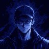 A stylized digital portrait shows a figure wearing glasses and a cap in dark blue tones against a matching background.