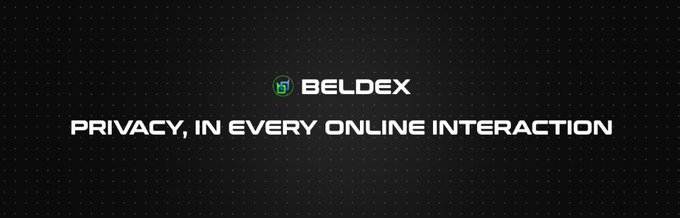 A sleek black banner displays the "BELDEX" logo alongside the tagline "PRIVACY, IN EVERY ONLINE INTERACTION," visually reinforcing the post's message that privacy is a foundational element of Beldex's Web3 ecosystem rather than an optional feature.