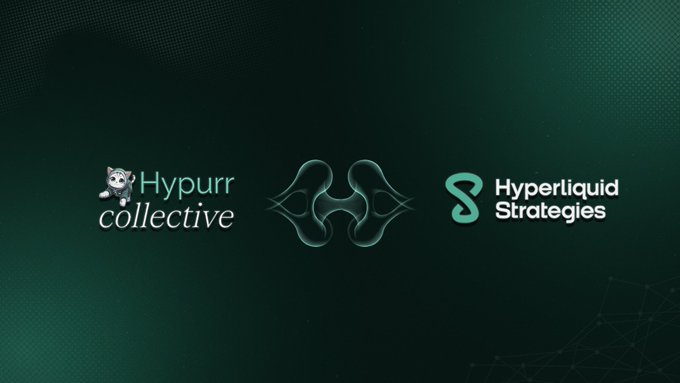 The image features two logos for Hypurr Collective and Hyper Liquid Strategies, both located at the bottom of the screen. The Hypurr Collective logo has a green background with white text that reads "Hypurr Collective". The Hyper Liquid Strategies logo also has a green background but displays a blue logo instead. Both logos are centered on the image, making them easily visible to viewers.