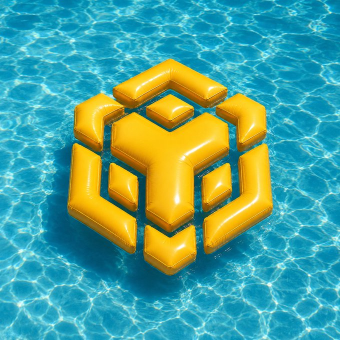 The image features an inflatable yellow diamond-shaped object floating on top of a body of water, likely a swimming pool or lake. The object appears to be made of plastic and has a geometric design with yellow squares arranged in a diamond shape. The background is blue water, which complements the color of the object. There are no other objects or people visible in the image, suggesting that it's a calm day for leisure activities like swimming or floating on an inflatable object.