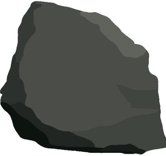 A simple digital illustration showing a dark gray, irregular rock or stone silhouette against a plain white background.