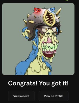The image features a cartoon character with a helmet, possibly a monster or a robot, wearing a helmet that has spikes on top of it. The character appears to be smiling, giving off an impression of being friendly or humorous. The caption below the image reads "Congratulations! You got it!". This suggests that the post is related to a game or an achievement in which the character was successful.