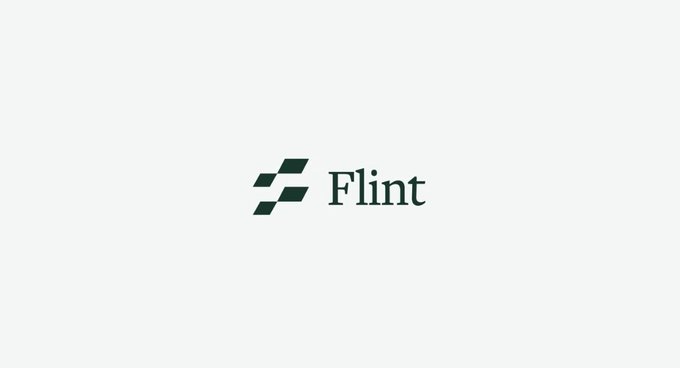 The image displays the "Flint" logo featuring a stylized dark green emblem beside the company name in serif font. It serves as the brand identifier for Flint, the stablecoin vault platform mentioned in the accompanying text that allows users to earn yield on USDC through real-world assets.