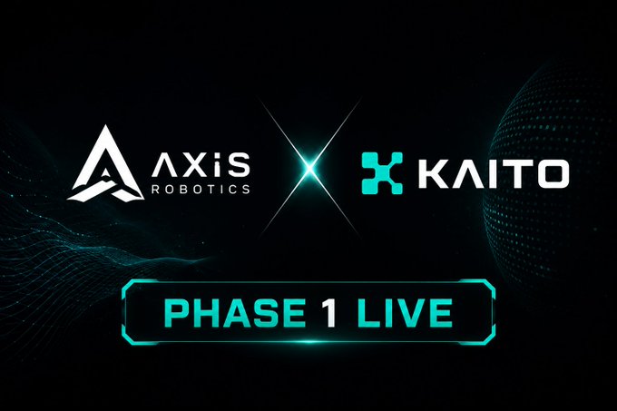 A promotional graphic featuring the Axis Robotics and KAITO logos with 'PHASE 1 LIVE' text on a dark background with a digital sphere.