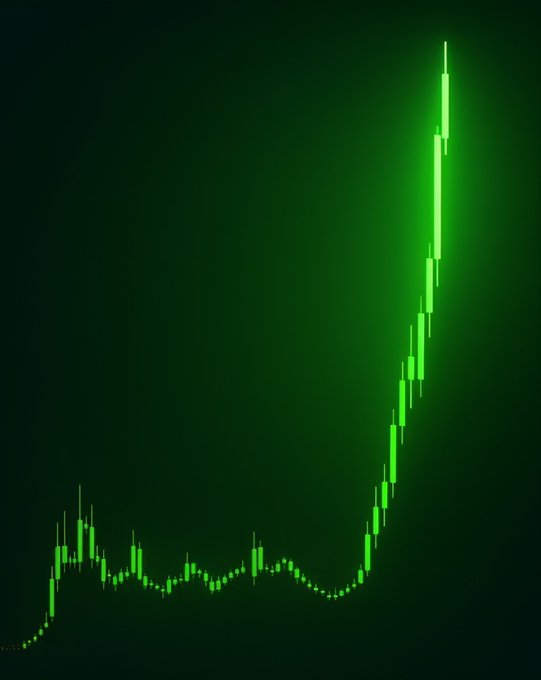 A glowing green candlestick chart shows a steep parabolic price surge against a dark background, visually illustrating the explosive altcoin rally referenced in the post where $XRP, $PUMP, and $ENA posted massive weekly gains. The dramatic upward spike captures the speculative momentum driving the question of which altcoin will "go parabolic" next.