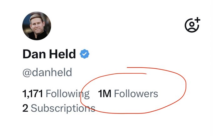 The image features a post with a number of sentences about a Twitter account named "Dan Held" and a list of followers. The main focus is on the 1,001 followers and their relationship to Dan Held's profile. The caption of the post suggests that followers are being referred to as Dan Held's followers.