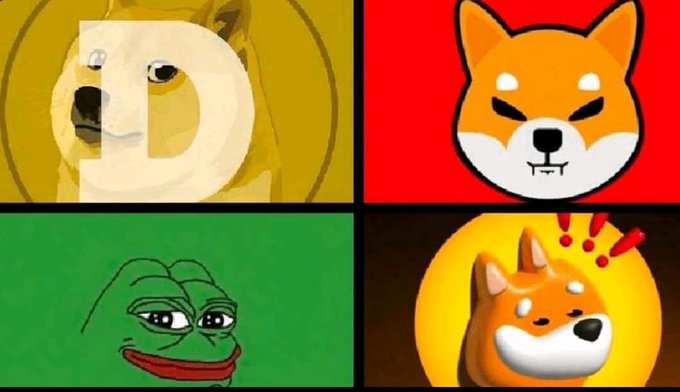 A four-panel meme features the Doge (SHIB) cryptocurrency imagery in various forms, including a Shiba Inu with the letter "D," an angry Shiba face, the "Sad Pepe" frog, and a shocked Shiba Inu. The meme relates to the "$1 $SHIB" post by humorously illustrating the disbelief and shock surrounding the ambitious price prediction of Shiba Inu reaching one dollar.