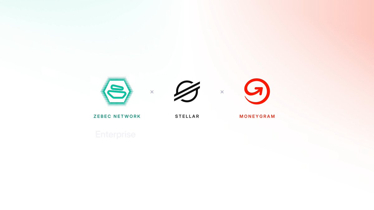 The image displays three logos—Zebec Network, Stellar, and MoneyGram—separated by "x" symbols, representing their partnership. The accompanying text explains that this collaboration enables enterprise payroll on Stellar to be cashed out globally through MoneyGram in over 170 countries using Circle's USDC.