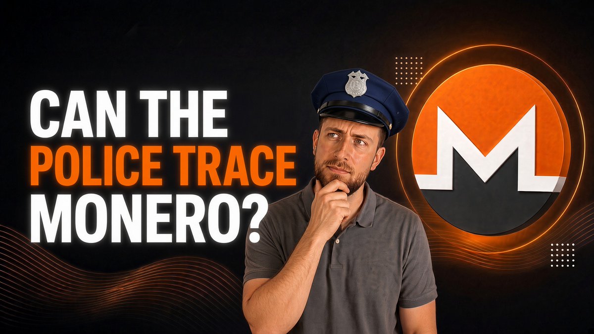 A YouTube thumbnail with the text 'CAN THE POLICE TRACE MONERO?' featuring a man in a police hat thinking next to the Monero cryptocurrency logo.
