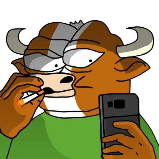 An anthropomorphic bull cartoon character smokes a cigarette while intently looking at a smartphone, visually complementing the post's message about pausing to take in the news of positive weekly ETF flows—suggesting a moment of skeptical or surprised contemplation amid a bullish market signal.