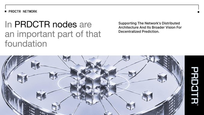 A presentation slide titled "PR DCTR NETWORK" with the statement "In PR DCTR nodes are an important part of that foundation," alongside a 3D graphic of interconnected metallic cubes representing distributed architecture.