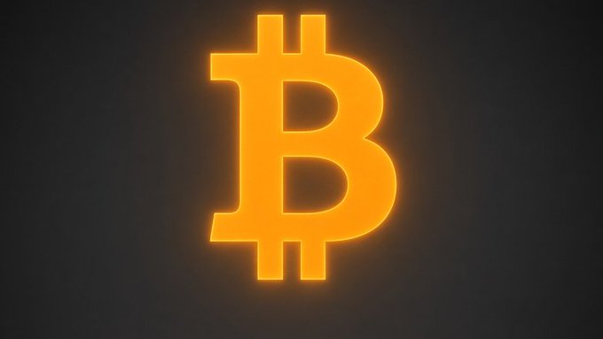 A glowing orange Bitcoin symbol set against a dark, shadowy backdrop.