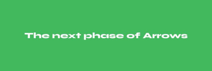 A minimalist green banner displays the white text "The next phase of Arrows," promoting the $ARROWS token as a forward-looking investment on RH Chain, aligning with the post's bullish sentiment about the platform's growth in real-world assets (RWAs) and crypto options.