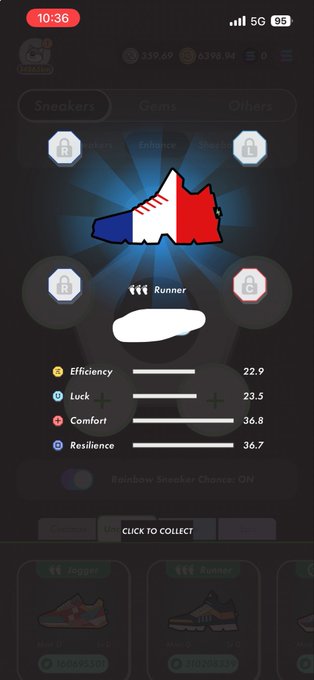The image shows a phone screen displaying an app store page with several apps, including one named "Stepn" that has a red, white, and blue shoe design. The app appears to be related to sports or fitness activities, as indicated by its name and the presence of a sports shoe on the screen.