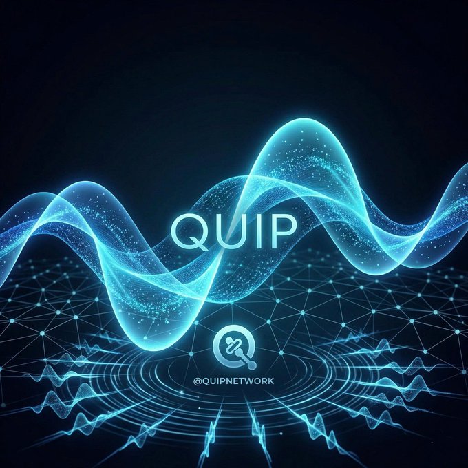 A digital graphic featuring glowing blue waves and a network grid displays the text 'QUIP' with '@QUIPNETWORK' and a magnifying glass icon.