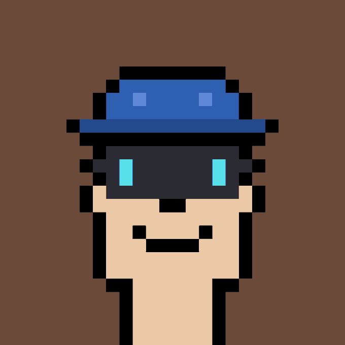 A pixel art character wearing a blue hat and futuristic visor/goggles giving a thumbs-up.