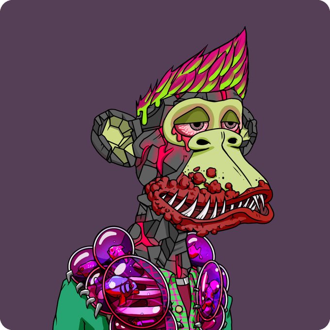 A stylized cartoon illustration of a monstrous creature with green skin, sharp teeth, a colorful pink/yellow mohawk, and purple gem-encrusted armor.