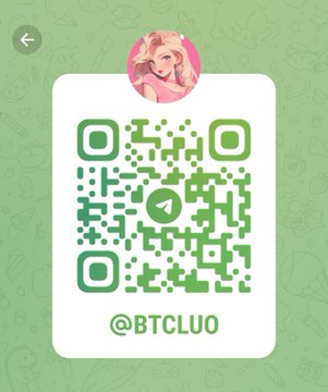 A green profile interface displays a QR code with an anime character avatar at the top and the handle '@BTCLUO' below it.