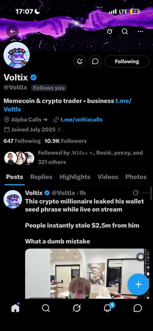 The image shows a social media post with a caption that reads "Notis on for both legend and done all tasks accurately Can I win? BakyXRTtW2cdivHrqoENQhSfaMjGLRgDudV8QSBGcKNf Thank you". The post is about a game, and it appears to be a discussion or conversation related to the game. The image also contains a photo of someone's face with the caption "This crypto millionaire leached his wallet while live streaming his stream".
