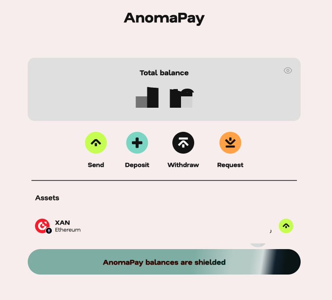 A screenshot of a computer screen displaying an AnomaPay account setup page featuring multiple buttons and text options related to transactions and user preferences, such as sending/receiving digital assets or accessing certain features. The image also includes a post by @amit0xic about the AnomaPay service, which is a privacy layer for users who want to protect their existing onchain transfers from unauthorized access. This account setup page might be helpful for older individuals who are not familiar with the intricacies of cryptocurrencies and online banking platforms but need guidance in securing their financial assets.