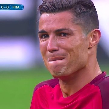 A close-up shows Portugal's Cristiano Ronaldo biting his lip, with a scoreboard in the corner reading "0-0 FRA," suggesting the match is still scoreless. The image pairs with news that a bettor wagered $117K against Portugal winning, but their potential $129,918.05 payout now hinges on Portugal losing—and this early in the game, that outcome still looks very possible.