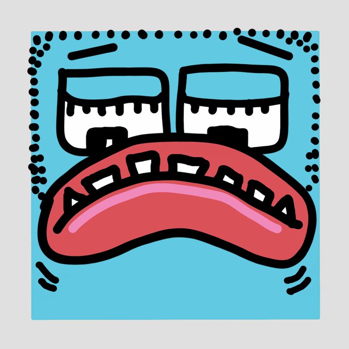 A cartoon-style illustration featuring a sad-looking face with drooping eyes and a frowning mouth against a blue background with dotted borders, visually conveying disappointment or dissatisfaction. This fits the post's theme of handing over collection governance to the community and reducing fees, likely signaling frustration with a project's direction or a shift in sentiment.