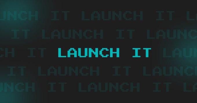The image features a large block of text that reads "Launch It" written in blue letters against a black background. The text appears to be floating or hovering, giving an impression of a digital or interactive element within the image.