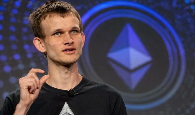 Vitalik Buterin, co-founder of Ethereum, is seen gesturing during a presentation with the Ethereum logo displayed prominently behind him. The image relates to the breaking news about BlackRock customers purchasing ETH worth $16.24 million, highlighting significant institutional interest in the Ethereum network.