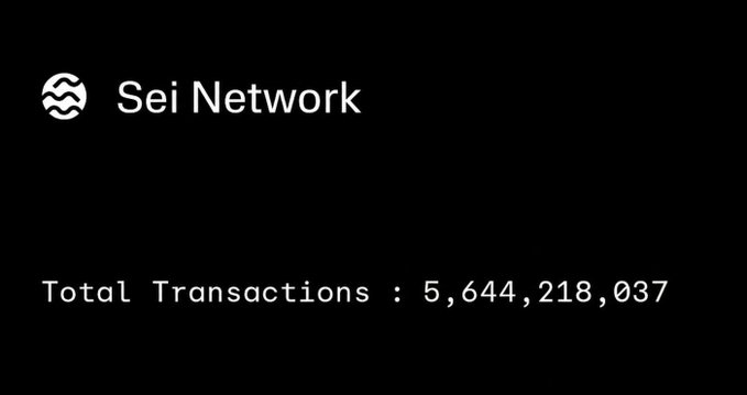 A black screen displaying the Sei Network logo and name, with a counter showing total transactions at 5,644,218,037.