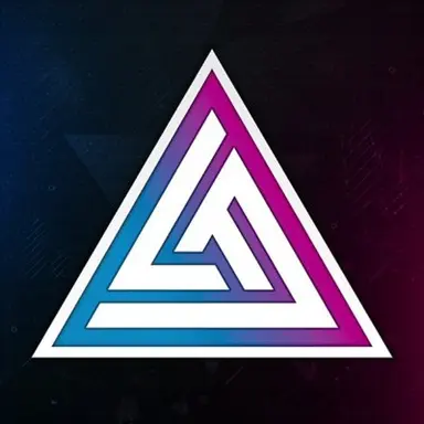 A stylized triangular logo with a gradient of blue, purple, and pink against a dark background, resembling a Penrose triangle design.