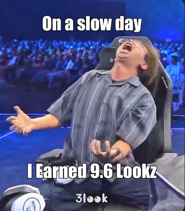 The image features a man sitting in a chair with his arms raised up in the air, appearing excited or happy. The caption of the image reads "On a slow day I earned 9.6 Looksz". This suggests that the man might have been involved in an activity or event where he was recognized for his efforts and achievements.
