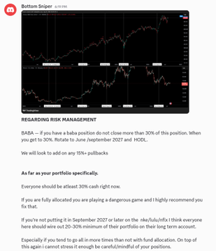 The image displays a TradingView chart titled "Bottom Sniper" showing 6/19 SPA (S&P 500 futures) price action with an "OPENING RANGE BREAKOUT" indicator, analyzing long entry levels. It includes risk management guidance advising a 30% cash position to be deployed by June/September 2027.

The post relates to the image by suggesting the chart's analysis informs broader portfolio risk allocation—a hedge for positions in $SPY, $BTC, and $ETH, encouraging followers to hold cash reserves and rotate into longs only when higher-timeframe conditions improve.